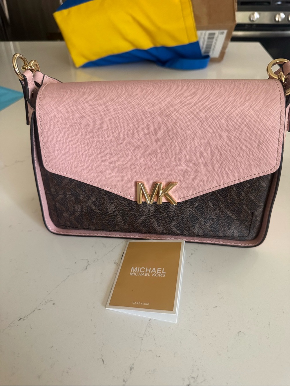 Michael Kors Pink and Brown MK Logo Crossbody Shoulder Bag
